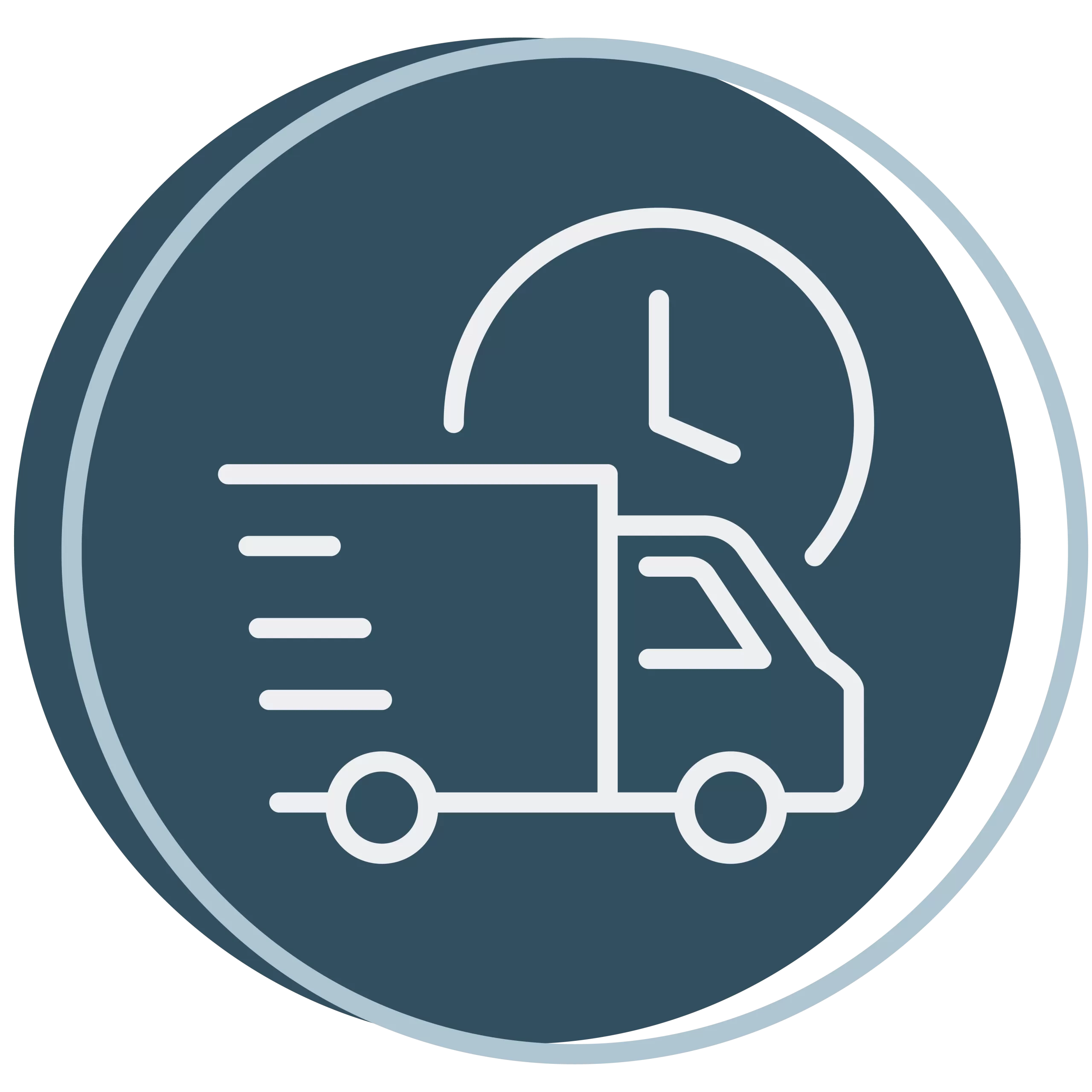 Icon depicting a delivery truck with motion lines and a clock in the background, indicating express or on-time delivery.