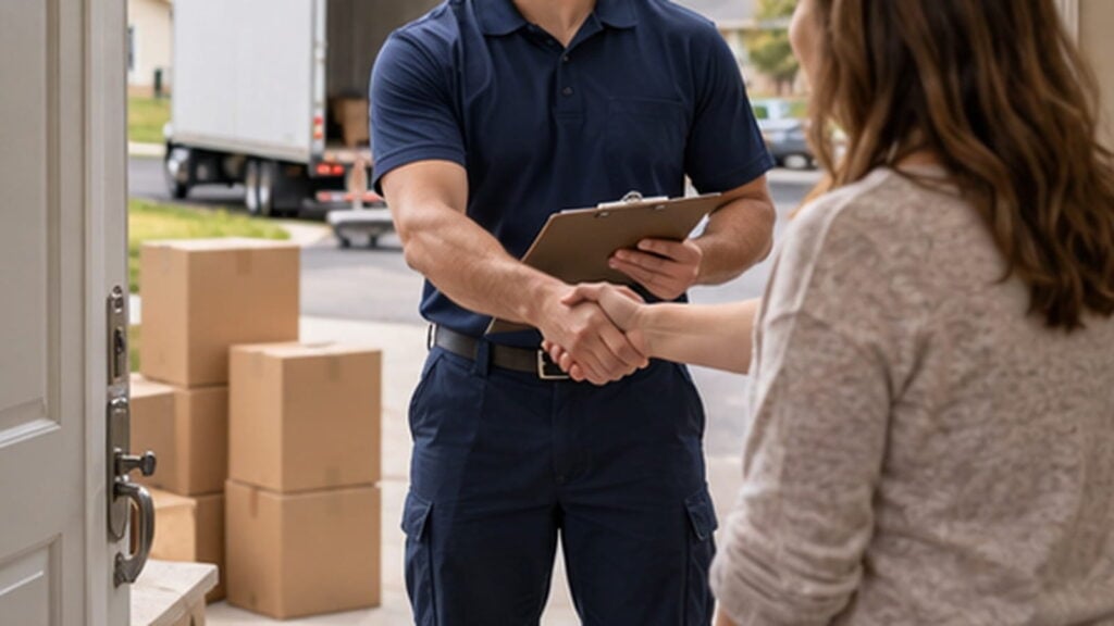 Homeowner meeting a licensed professional mover in Colorado